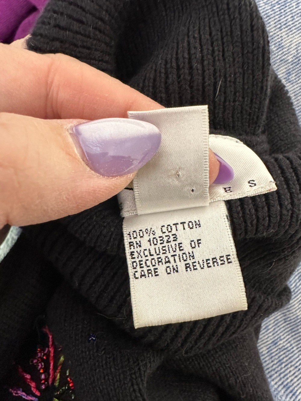 Talbots vintage Black Sweater with Embroidered Multicolor Detail med - Picture 3 of 6